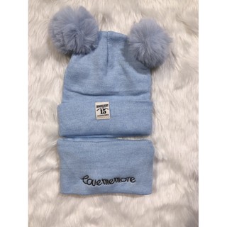 Sét khăn ống kèm mũ len 2 quả bông cho bé MS06_Happybear