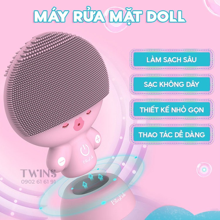 Máy Rửa Mặt Doll Blingbelle Sạc Không Dây Làm Sạch Da, Massage, Công Nghệ Sóng Âm, Nâng Cơ