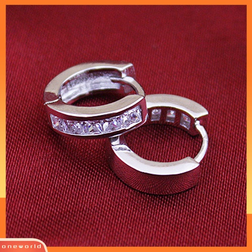 Khuyên tai dáng tròn mạ bạc đính đá hình vuông phong cách thời trang cho nam giới