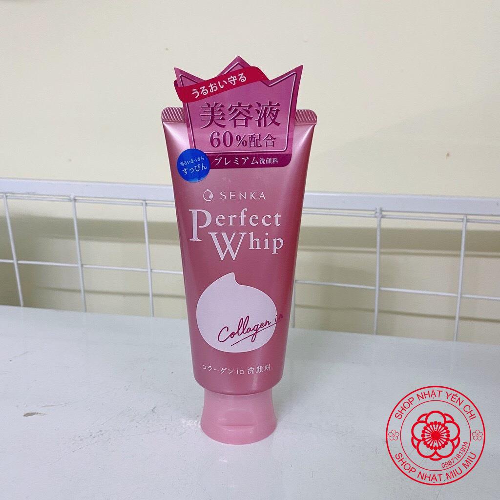 Sữa rửa mặt Perfect Whip - Collagen in - White Clay Senka màu hồng xanh trắng Nhật bản