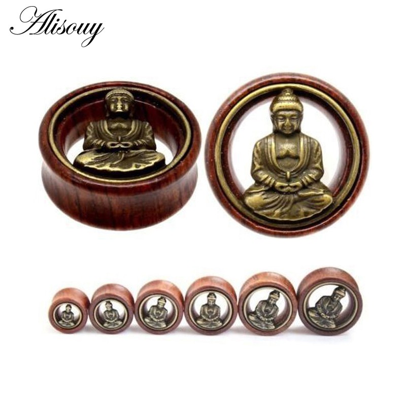 Alisouy 2 Chiếc Tai Mở Rộng Tai Bằng Gỗ Xỏ Tai Cắm Tai Đường Hầm Tượng Phật Loại Đo 8-30 Mm Mở Rộng Cơ Thể Xuyên Trang Sức