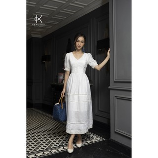 K136 đầm premium linen cổ tim
