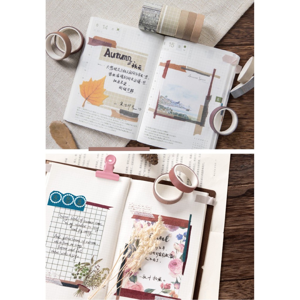 Set 10 cuộn băng dính washi tape trang trí planner, bujo WST232