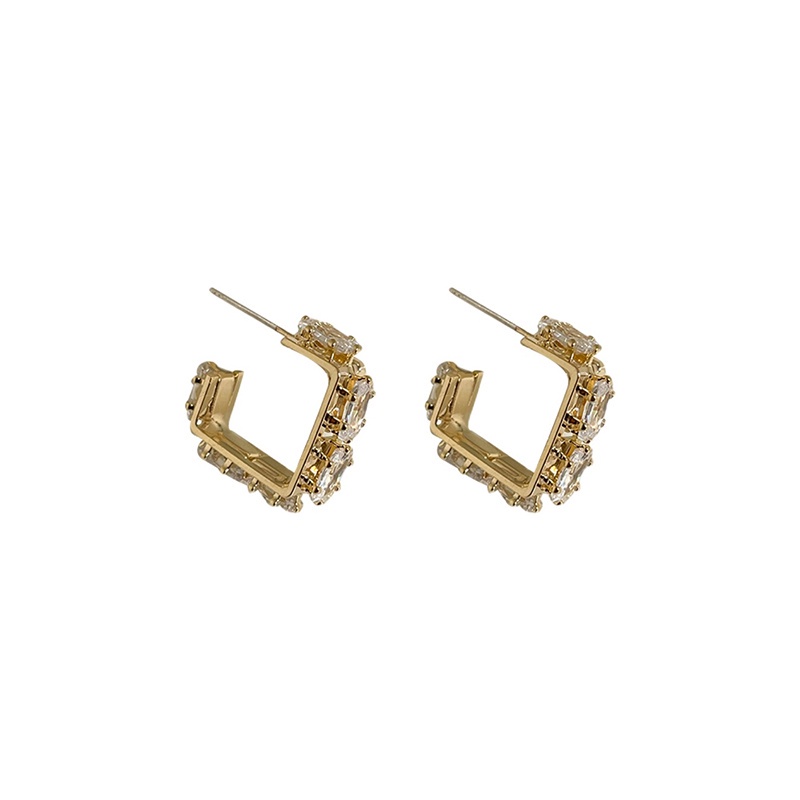 Bông Tai Hình Vuông Đính Đá Zircon Thời Trang Hàn Quốc Cho Nữ