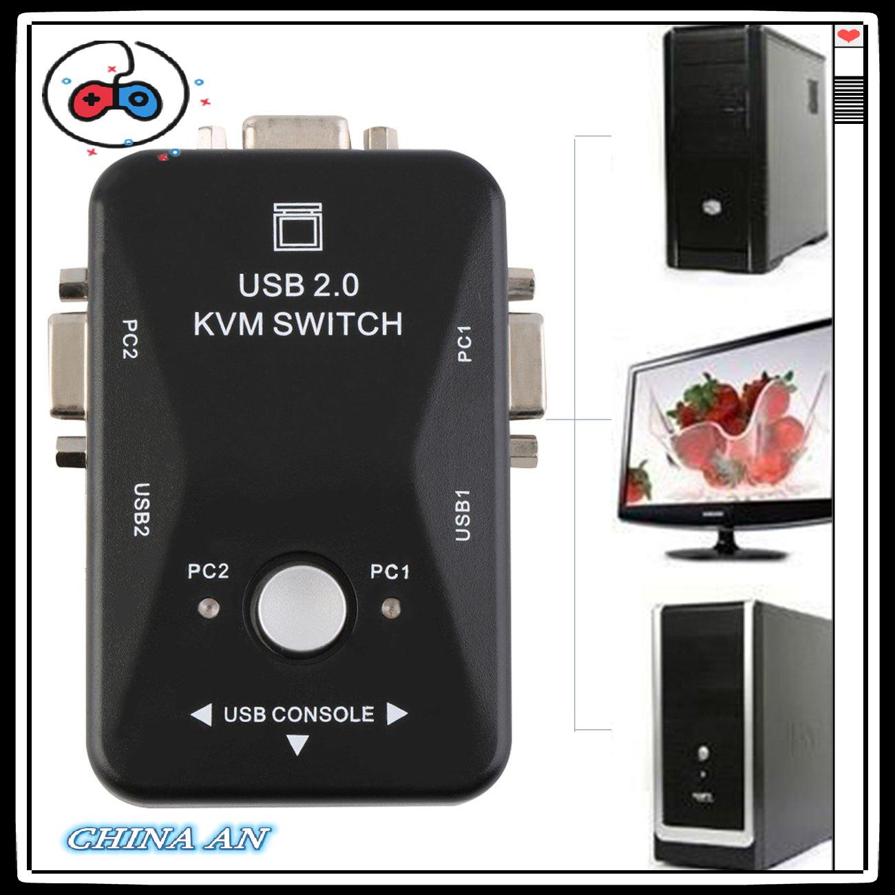 ⚡Hot sản phẩm/2 Ports USB 2.0 VGA/SVGA KVM Switch Box for Sharing Monitor Keyboard Mouse