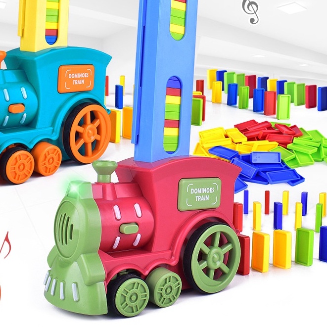 Xe Domino, Tàu Xếp DOMINO Tự Động điện, Tàu hỏa xếp Domino nhựa chạy pin AA (pin con thỏ) shop dochoitreem.tongkho