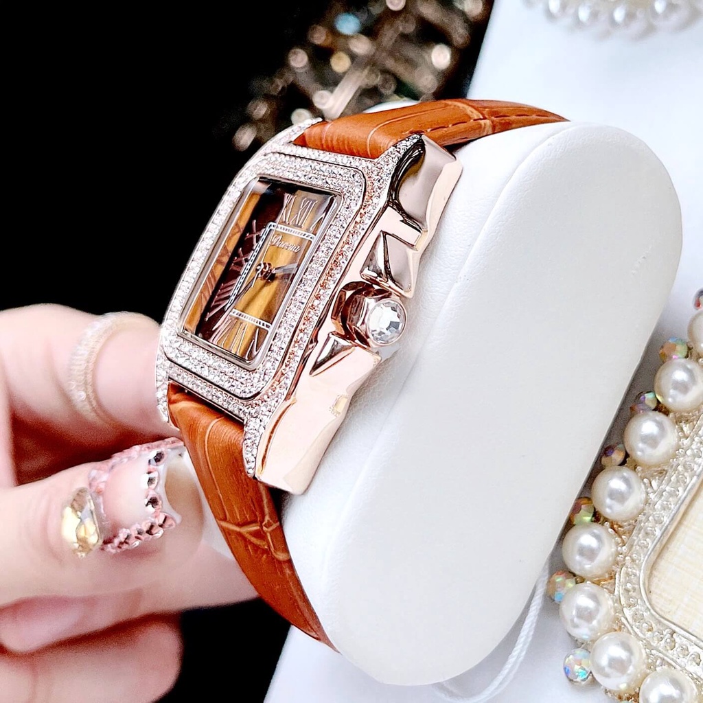 Đồng Hồ Nữ Davena 31269 Dáng Vuông Dây Da Nâu Chính Hãng