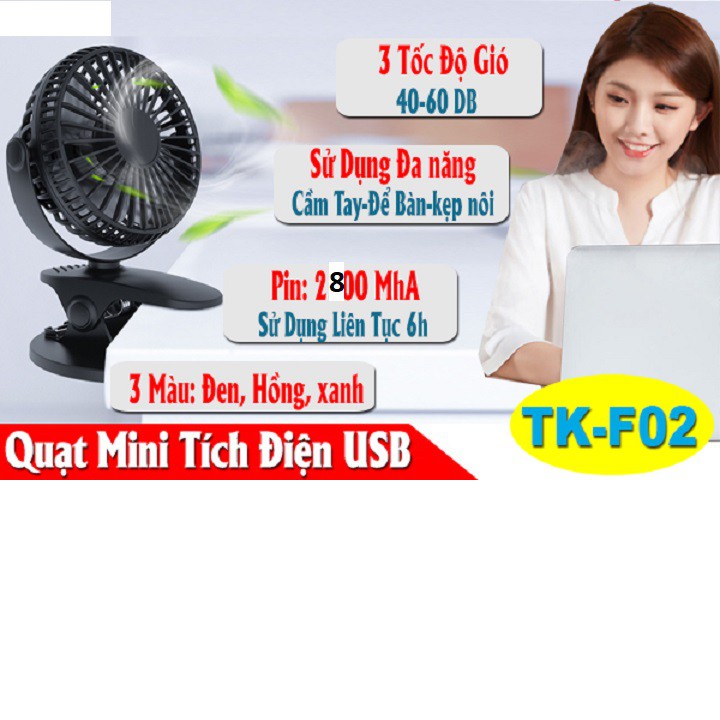 Quạt Mini Pin Sạc Có Chân Kẹp Tiện Lợi