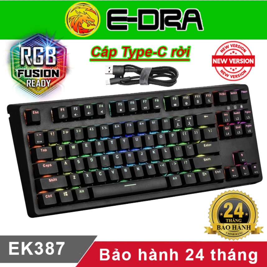 Bàn phím cơ Edra EK387 EK384 RGB (Bản mới) Cáp TypeC Fuhlen G37S - Phím cơ E-dra EK387