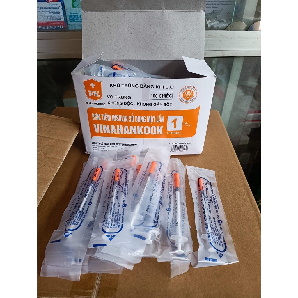 Hộp 100 bơm tiêm tiểu đường Vinahankook (1ml/100IU, 30G)