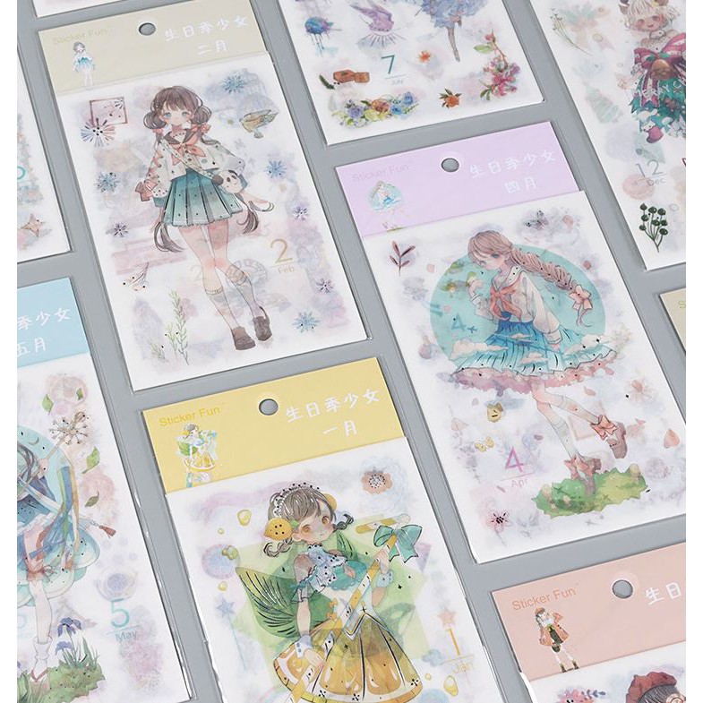 Bộ 6 Tấm Sticker Dán Trang Trí Giấy Cô Gái Tháng 12