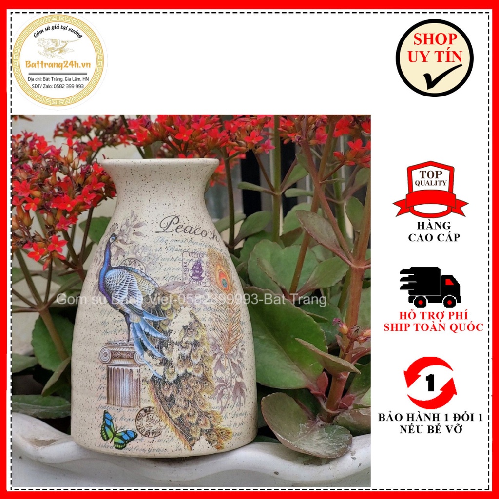 Set Bộ 3 Lọ Hoa Sứ Bát Tràng Vẽ Chim Công Phong Cách Hiện Đại Chất Liệu Gốm Sứ Bát Tràng Cho Không Gian Thêm Sinh Động