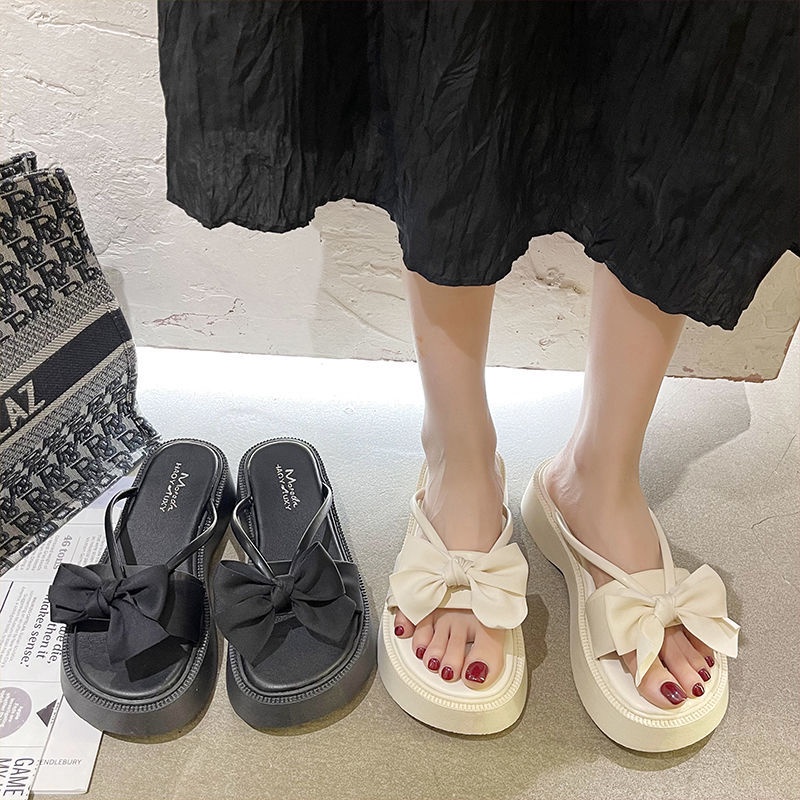 Dép Sandal Đế Dày Chống Trượt Đính Nơ Thời Trang Mùa Hè