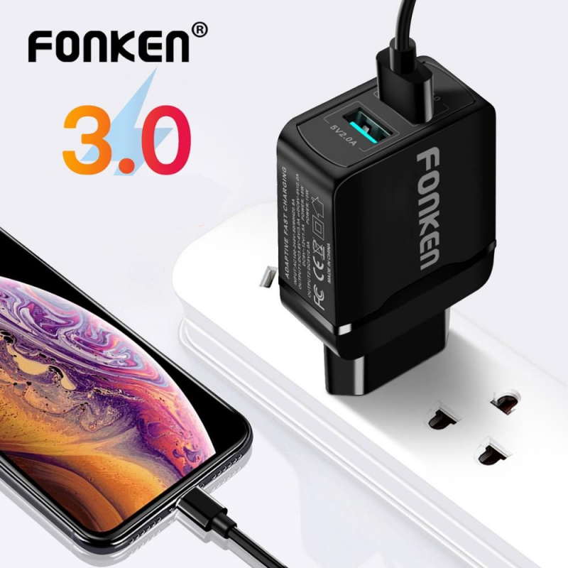 Củ Sạc Fonken Hai Cổng USB 3.0 28W Cắm Tường Có Thể Mang Đi Du Lịch Tiện Dụng