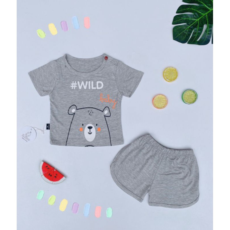 Bộ cotton lạnh hình thú quần vạt chéo cho bé