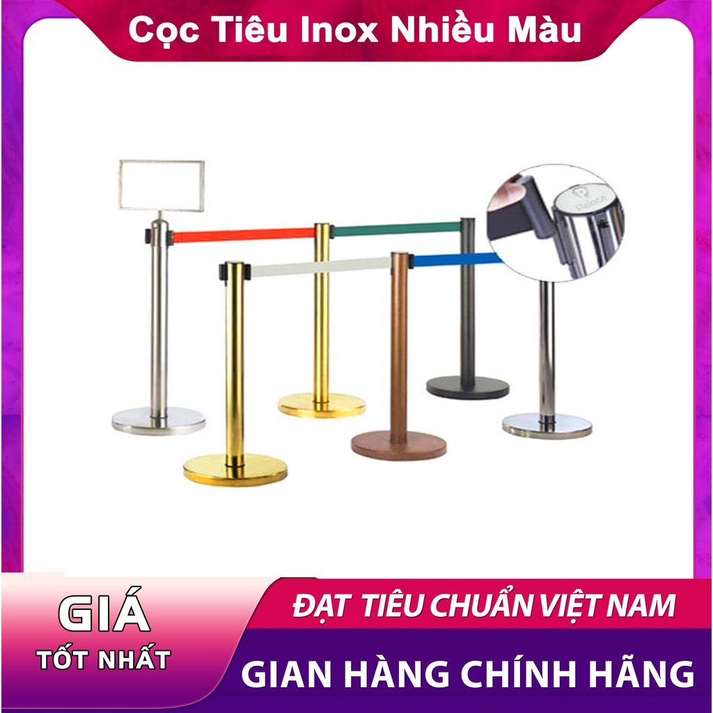 Cột chắn inox, cọc inox rào chắn xếp hàng dây kéo 2m 3m 5m, dây nhung dùng tổ chức sự kiện, xếp hàng, phân lối đi lại.