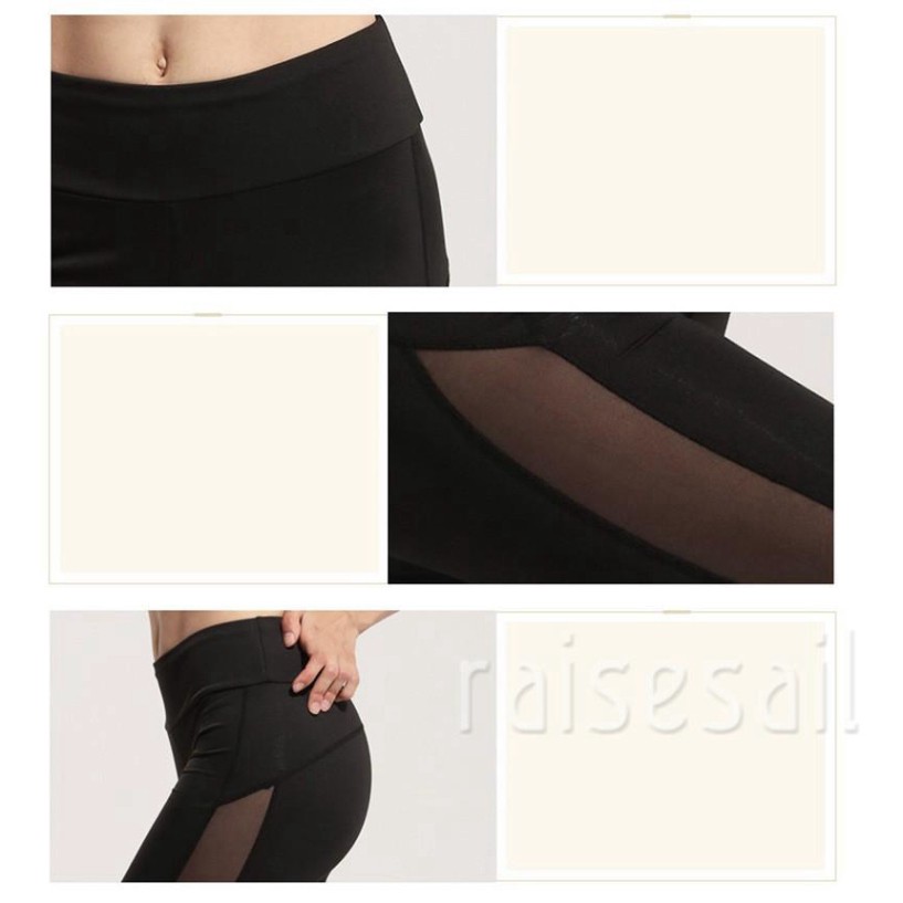 Sale 69% Quần legging nữ tập Yoga màu đen phối lưới xuyên thấu, M Giá gốc 158000đ- 14F96