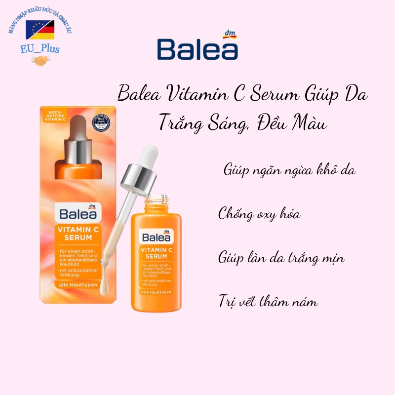 Balea Vitamin C Serum Giúp Da Trắng Sáng, Đều Màu, 30ml