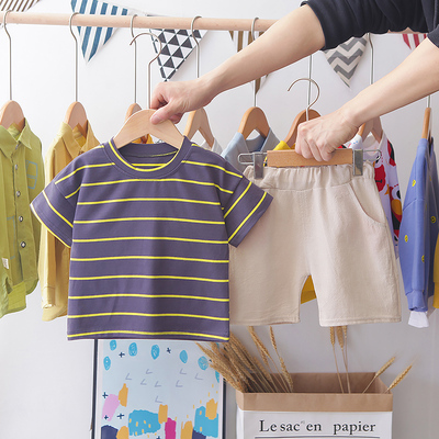 Set Áo Thun Tay Ngắn &amp; Quần Short Hoạ Tiết Kẻ Sọc Cho Bé Trai