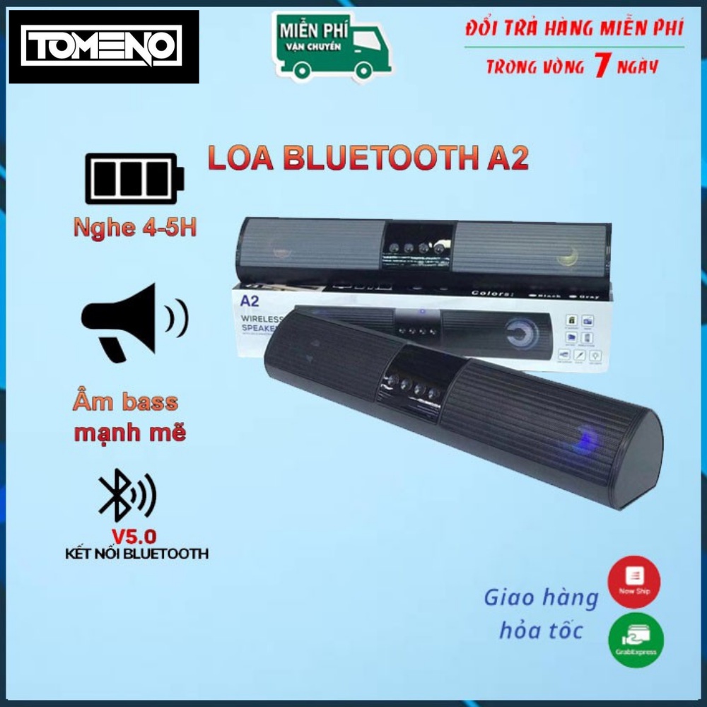 Loa Bluetooth Speaker A2 Dáng Dài 2 Loa Cực Đỉnh có led, Kểu Dáng Sang Trọng Hỗ Trợ Thẻ Nhớ, Đài FM, Sạc Usb tomeno
