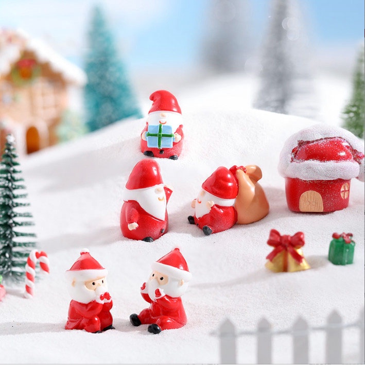 Mô hình ông già noel áo đỏ dễ thương trang trí tiểu cảnh giáng sinh, terrarium noel