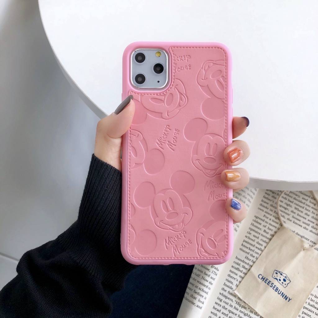 Ốp điện thoại mềm hoa văn da hoạt hình Mickey chống sốc cho iPhone 11 Pro XR/XS/X 7 8 Plus
