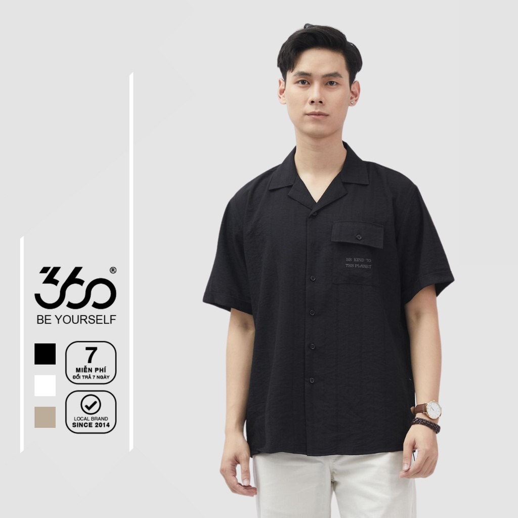 Áo sơ mi ngắn tay thiết kế cổ cuba có túi ngực thương hiệu thời trang nam 360Boutique - SHNTK323