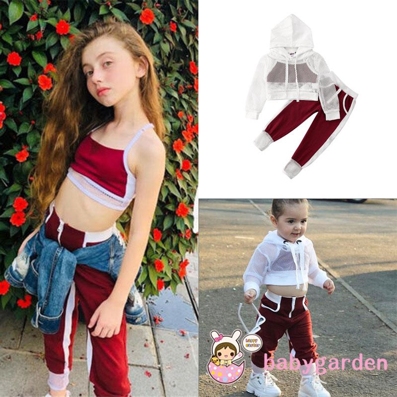 Set Áo Croptop Phối Lưới+Quần Dài Cho Bé Gái