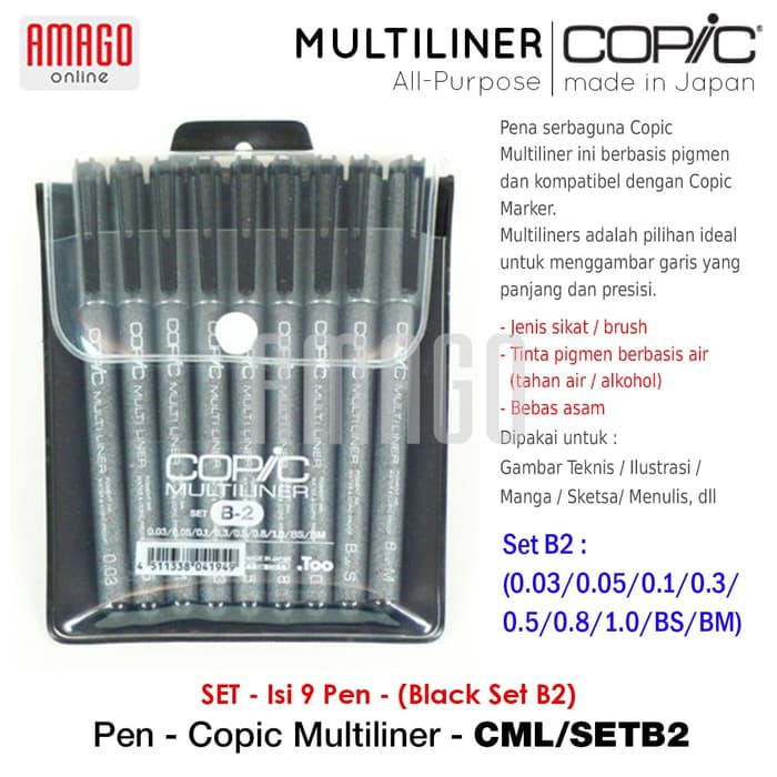 (hàng Mới Về) Set 9 Bút Kẻ Mắt Copic B2 Màu Đen Cml / Setb2