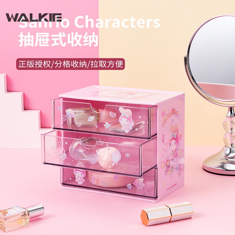 Walkie Sanrioed Cinnamoroll My Melody Kuromi Purin Hộp Đựng Mỹ Phẩm Ba Tầng Hình Anime Kawaii