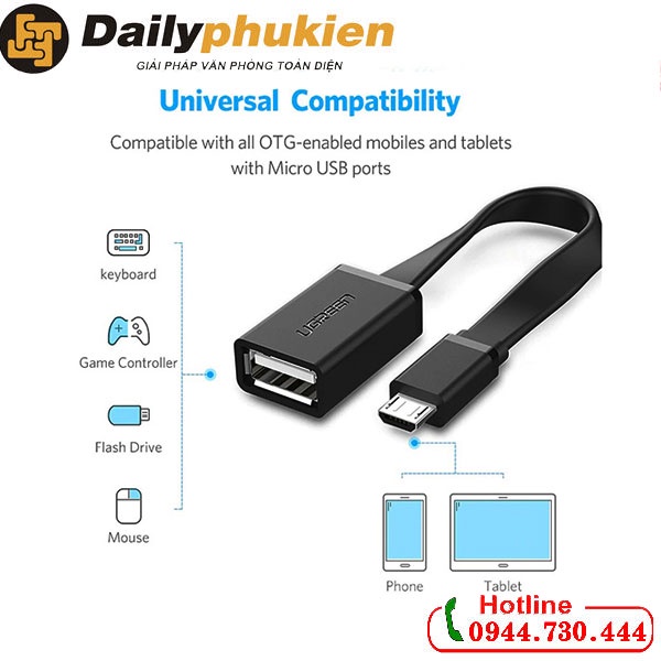 Cáp OTG Micro USB 2.0 UGREEN 10821 dailyphukien