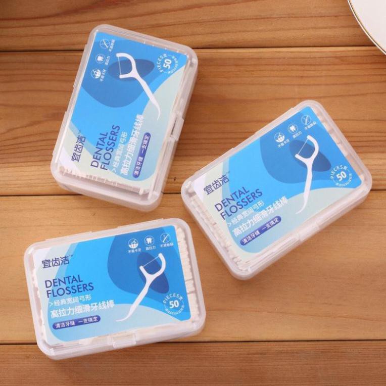 Set 6 Hộp Tăm Chỉ Nha Khoa DENTAL FLOSSERS, 300 Chiếc Tăm Chỉ Nhựa Nguyên Sinh An Toàn Cho Người Sử Dụng, 1 Hộp 50 Chiếc