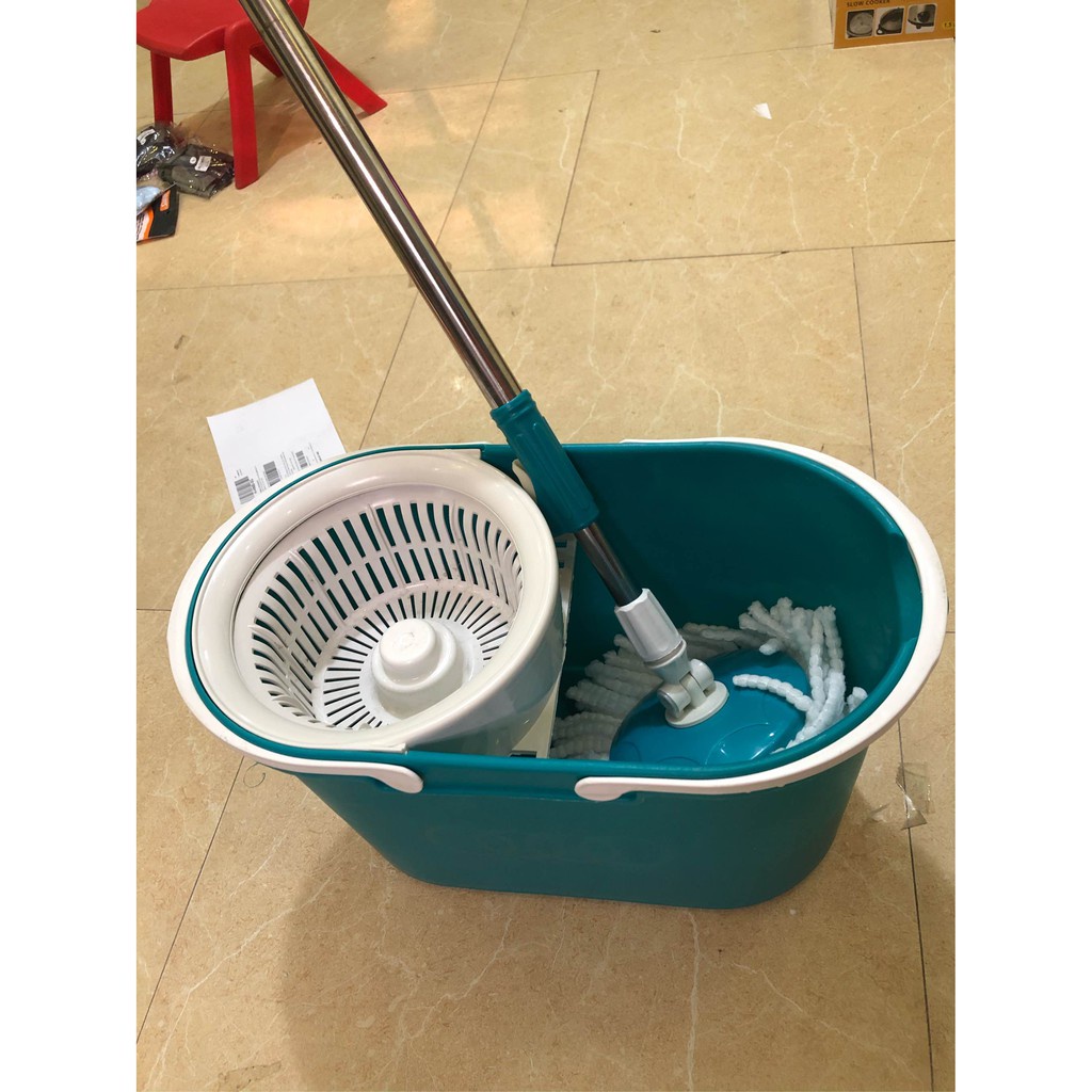 Cây Lau Nhà Tự Vắt Thông Minh 360 Độ Inox Chất Lượng Không Rỉ, Mâm Nhựạ Tròn (Tặng bông lau)