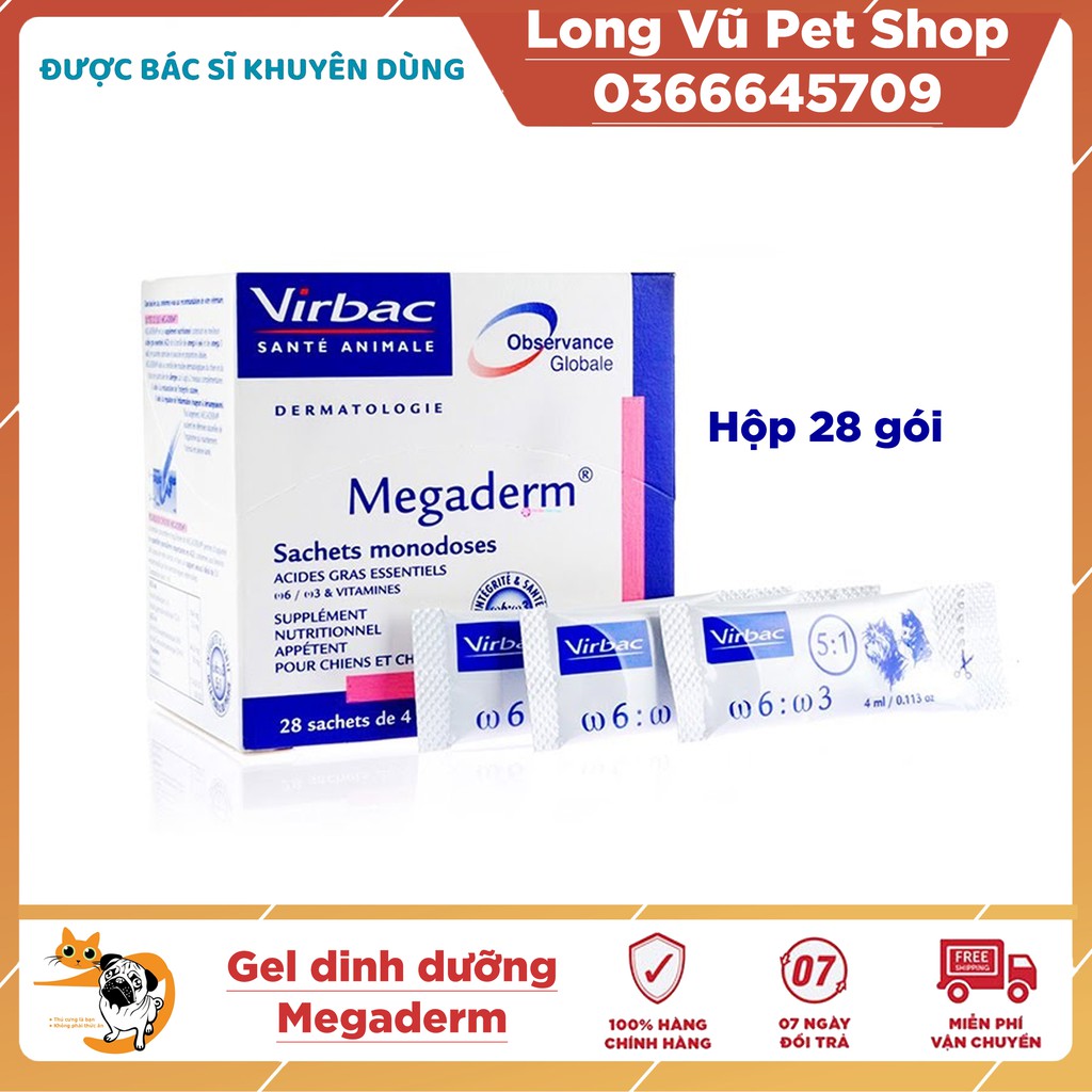 Gel ăn dinh dưỡng mượt lông cho chó mèo Megaderm hộp 28 gói