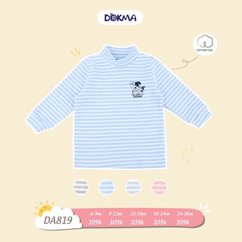 Áo Dokma cổ 3 phân dài tay phối kẻ vải cotton dày vừa