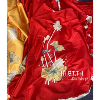 set áo dài lụa vân gỗ sen bạch liên kèm quần
