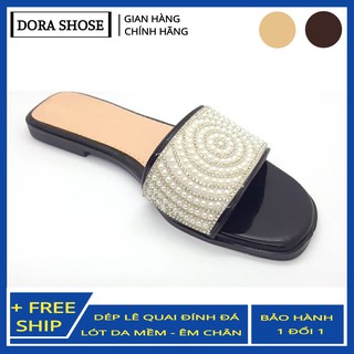 Dép nữ thời trang cao cấp DORA DN04 - Quai da đính đá sang chảnh
