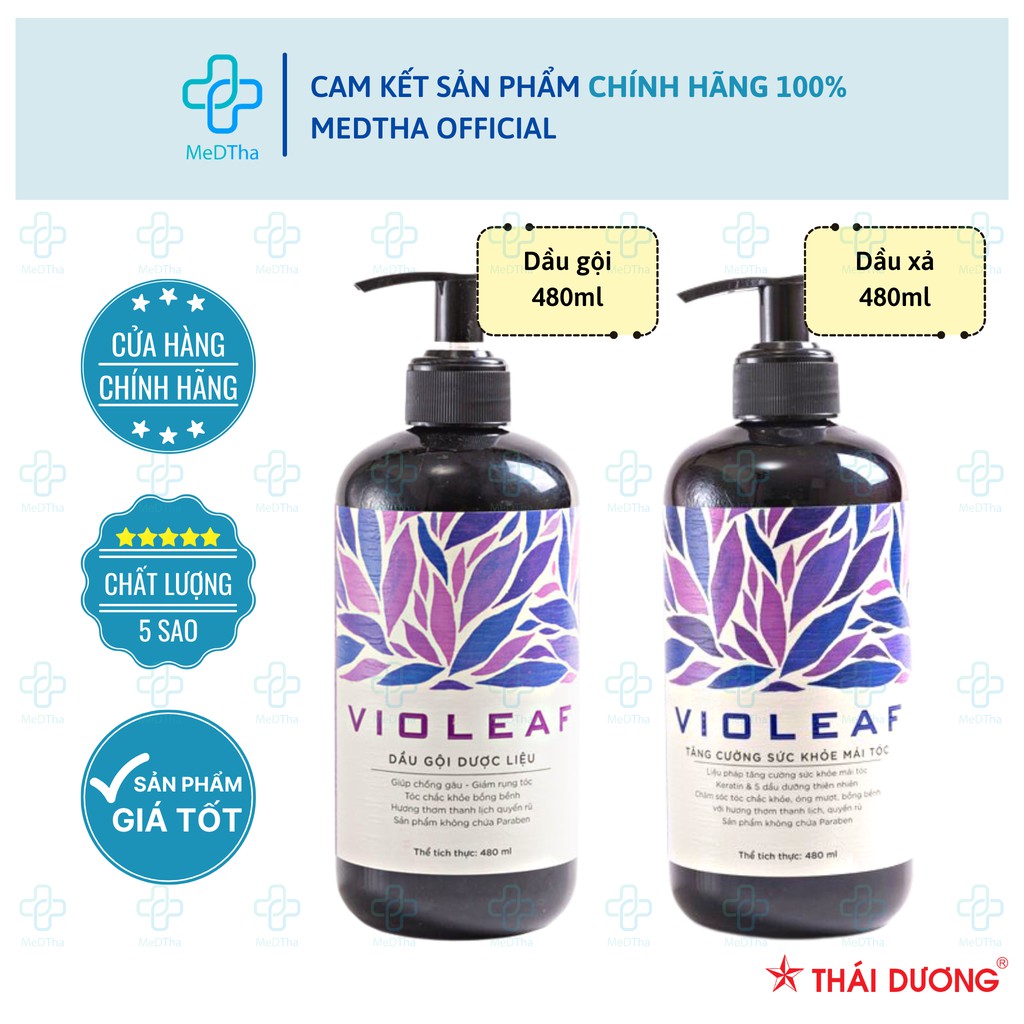 Dầu Gội và Dầu Xả Dược liệu Violeaf - Giảm Rụng Tóc, Dưỡng Tóc, Mượt Tóc, Sạch Gàu (Chai 480ml) [Chính Hãng]