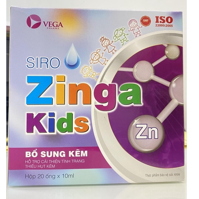 Siro Kẽm Ống Zinga Kids Giúp Bé Tăng Đề Kháng,Tiêu Hóa Tốt,Kích Thích Ăn Ngon Cho Bé.Hộp 20 Ống