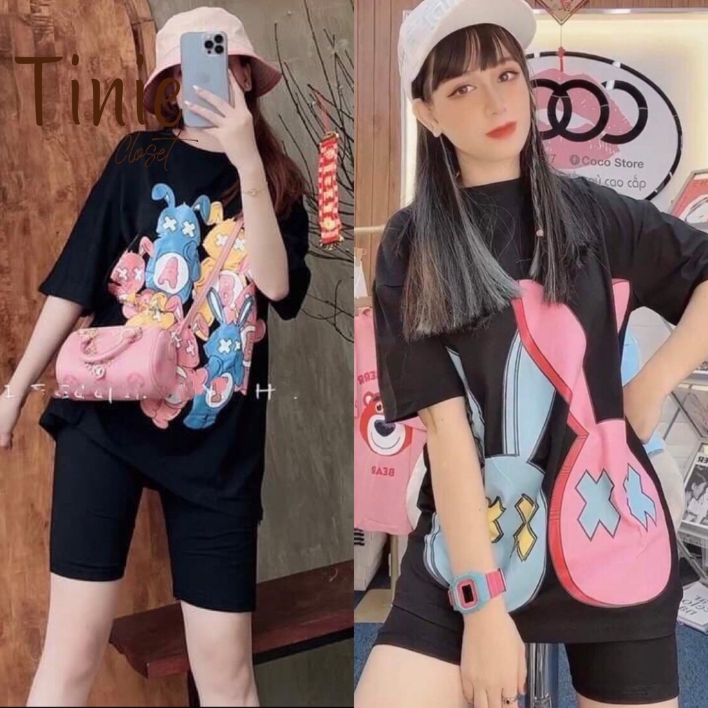 Đồ bộ nữ áo thun phom rộng quần legging lửng ngố RABBIT NHIỀU MẪU, Set bộ quần Biker short Freesize Tinie Closet