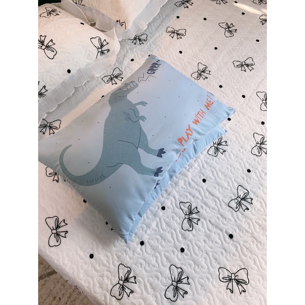 Gối trẻ em nhập khẩu cao cấp 100% cotton bông hạt kháng khuẩn Khủng long đáng yêu vui nhộn - Có khóa kéo