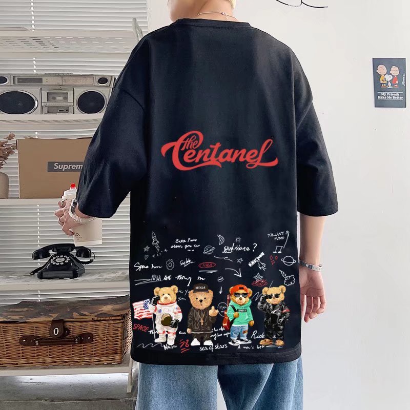 Áo Thun Dáng Rộng In Hình Gấu Phong Cách Hip Hop Hàn Quốc Thời Trang Mùa Hè Cho Nam Và Nữ M-8XL