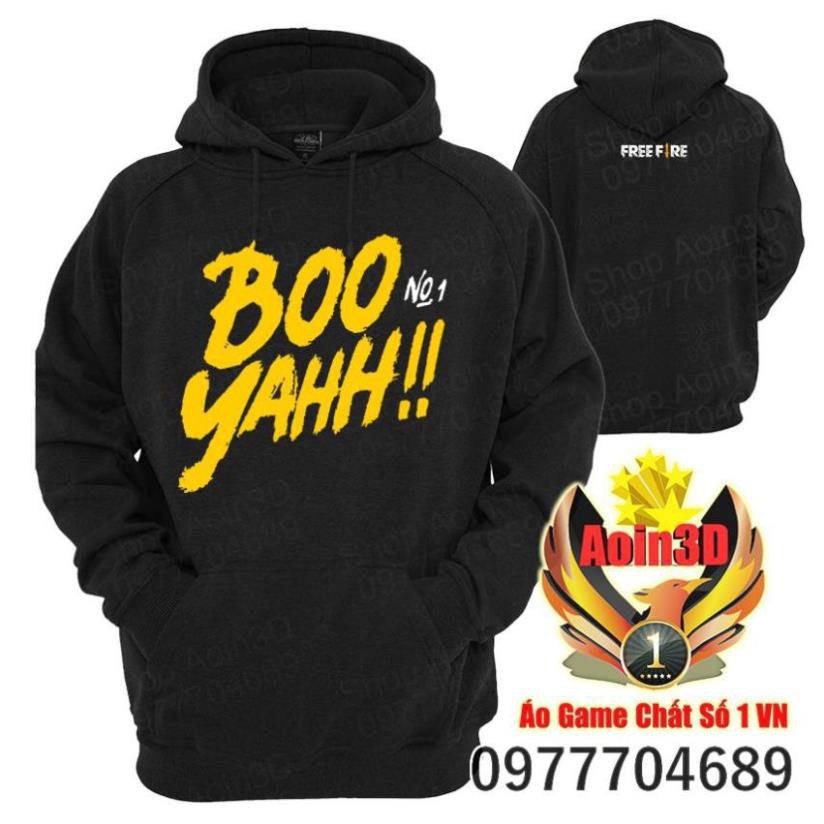 NEW- [ RẺ VÔ ĐỊCH ] - Áo Free Fire BOOYAHH - Hoodie Đen Shop Aoin3D Tặng kèm Mũ FF sieu chat - MUA NGAY  / sp bán chạy