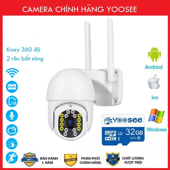 CAMERA WiFi Yoosee 360 Ngoài Trời Trong Nhà Siêu Nét FHD 1080P đàm thoại 2 chiều, có màu ban đêm hỗ trợ thẻ nhớ lên 128G