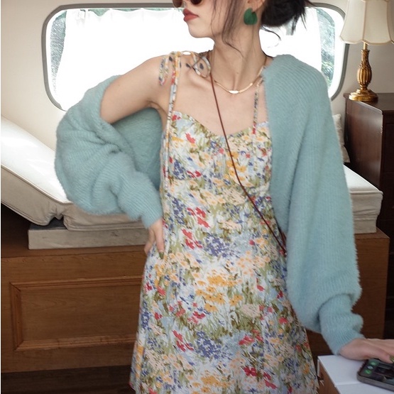 Đầm voan hai dây ZHELIHANGFEI họa tiết hoa thời trang xinh xắn cho nữ