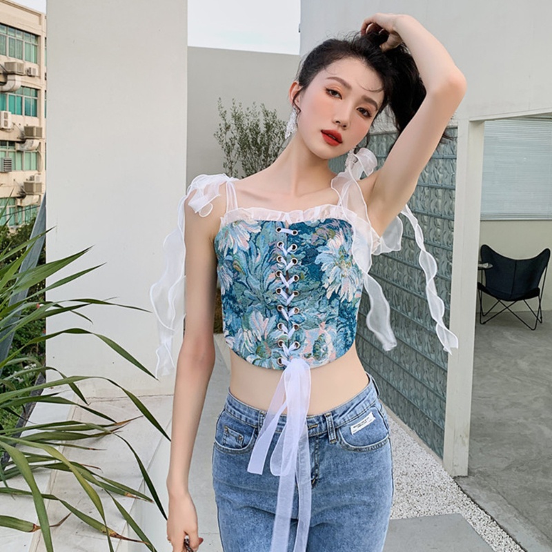 Áo Ngực Crop Top Hai Dây Vải Tuyn Che Phủ Toàn Diện Chống Trượt Dành Cho Bạn Nữ