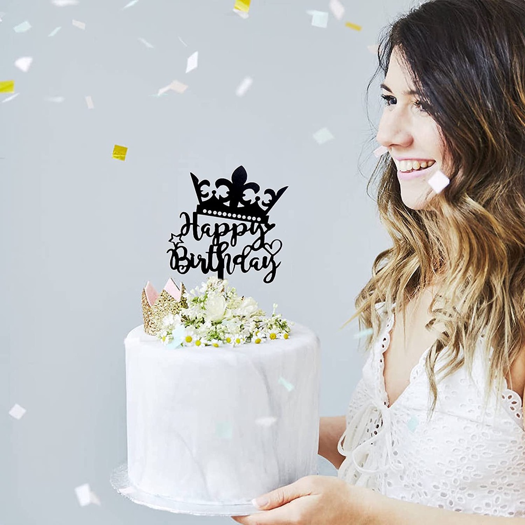 Lưng Bộ Phụ Kiện Cắm Trang Trí Bánh Kem Chữ Happy Birthday Bằng Acrylic