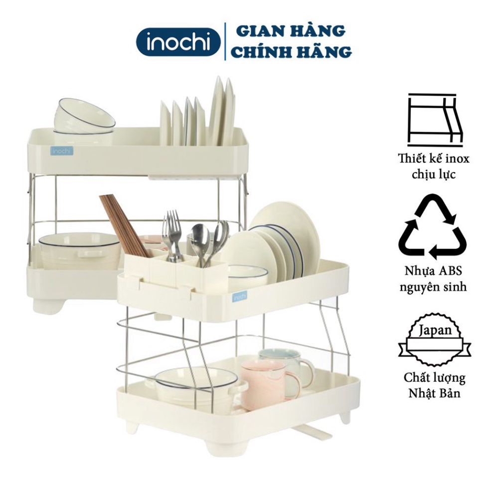 Kệ đựng chén -Bát Nhựa Inox 2 Tầng Inochi Có Khay Thoát Nước Thông Minh Tiện dụng hàng chính hãng