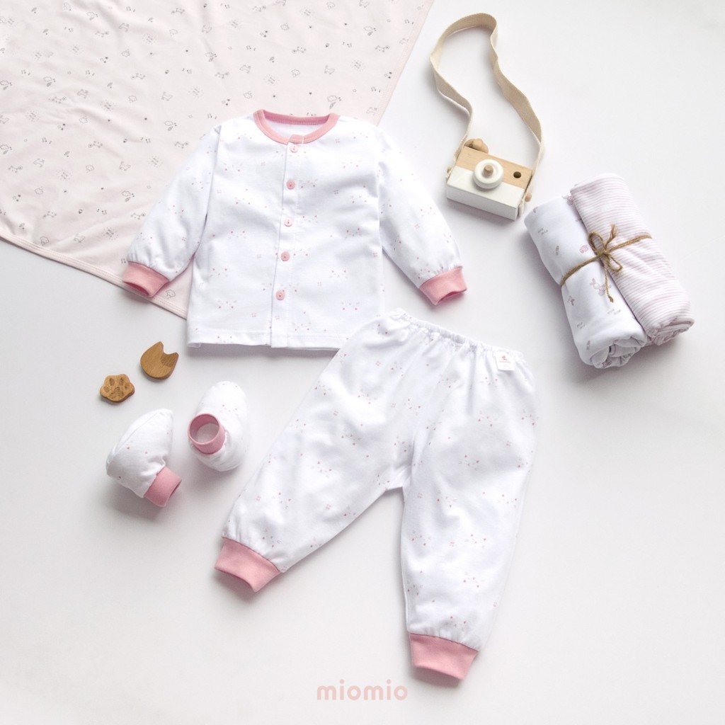 Bộ Sơ Sinh Dài Tay Cài Nút Giữa MIOMIO. Dành Cho Bé Gái Bé Trai Từ 0 tháng- 24 tháng, 100% Cotton Cao Cấp, In Mặt Mèo