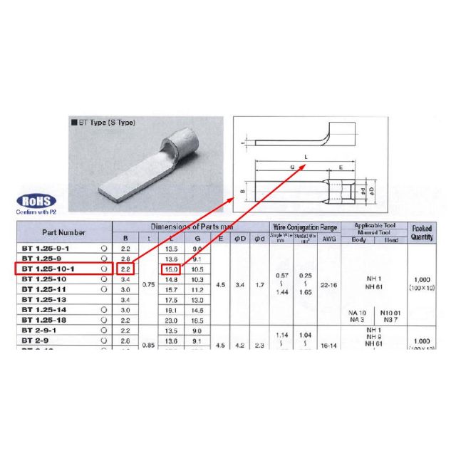 100 cái  Đầu cốt dẹt/đầu cos dẹt Nichifu dòng BT1.25-7.5/9/10/13 made in JAPAN